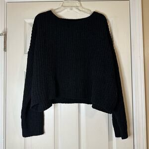 Double Zero Lovely Large Black Cropped Long Sleeve Sweater Womens size Large